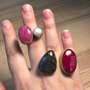 Set of 2 Natural Stone Rings
